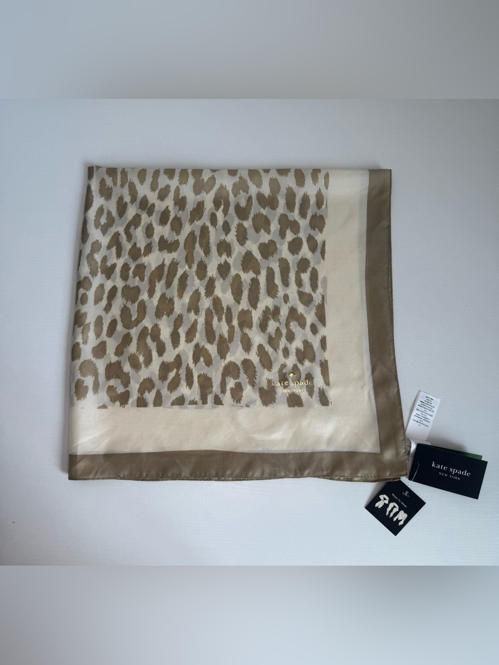 Kate Spade New York Modern Leopard Silk Square Scarf Cream Natural One Size New